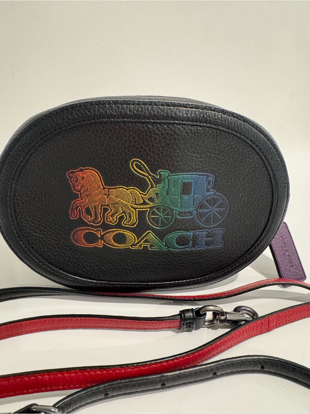 Coach Rainbow Horse & Carriage Camera Bag Black Pebble Leather Crossbody